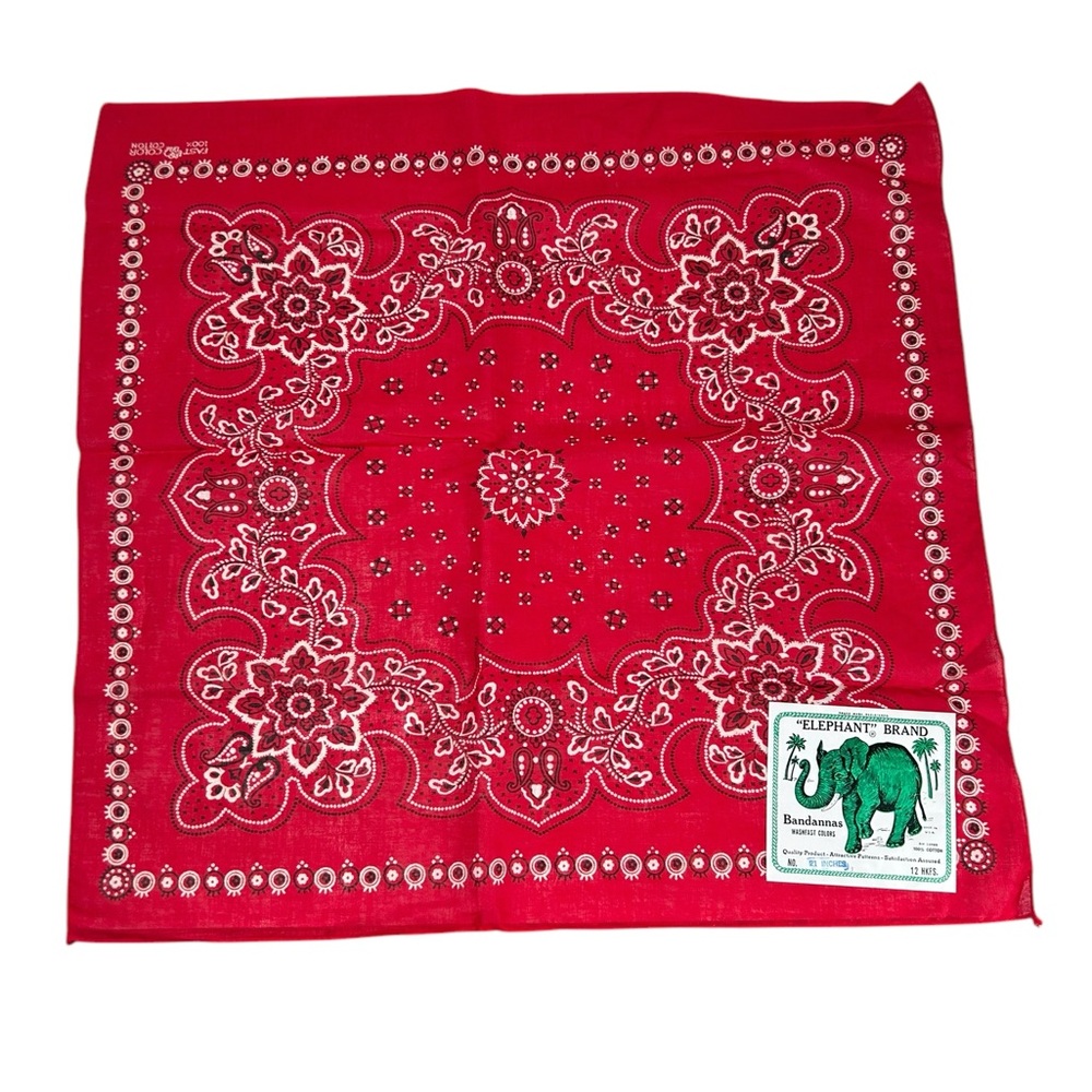 RARE Vtg Deadstock Red Bandana Handkerchief, Elephant Brand Trunk Up 50s NOS USA